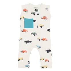 Kyte Baby Zippered Sleeveless Romper in Vintage Truck Discount